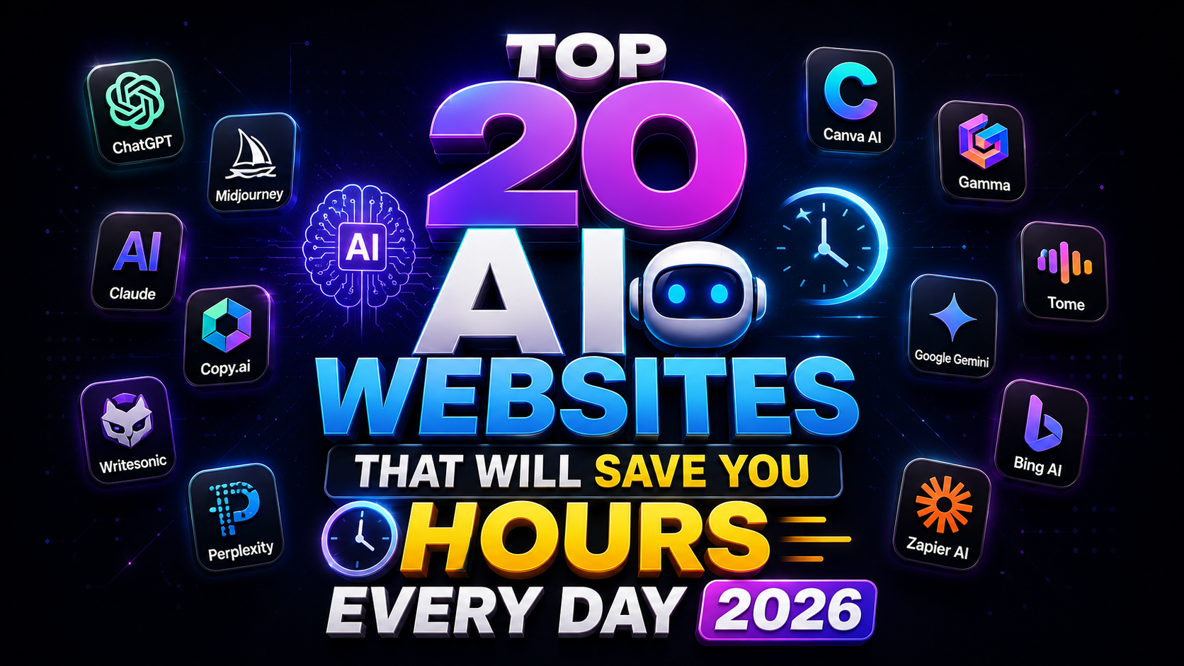 Top 20 AI Websites 2026: समय बचाने वाले बेहतरीन AI टूल्स की सूची